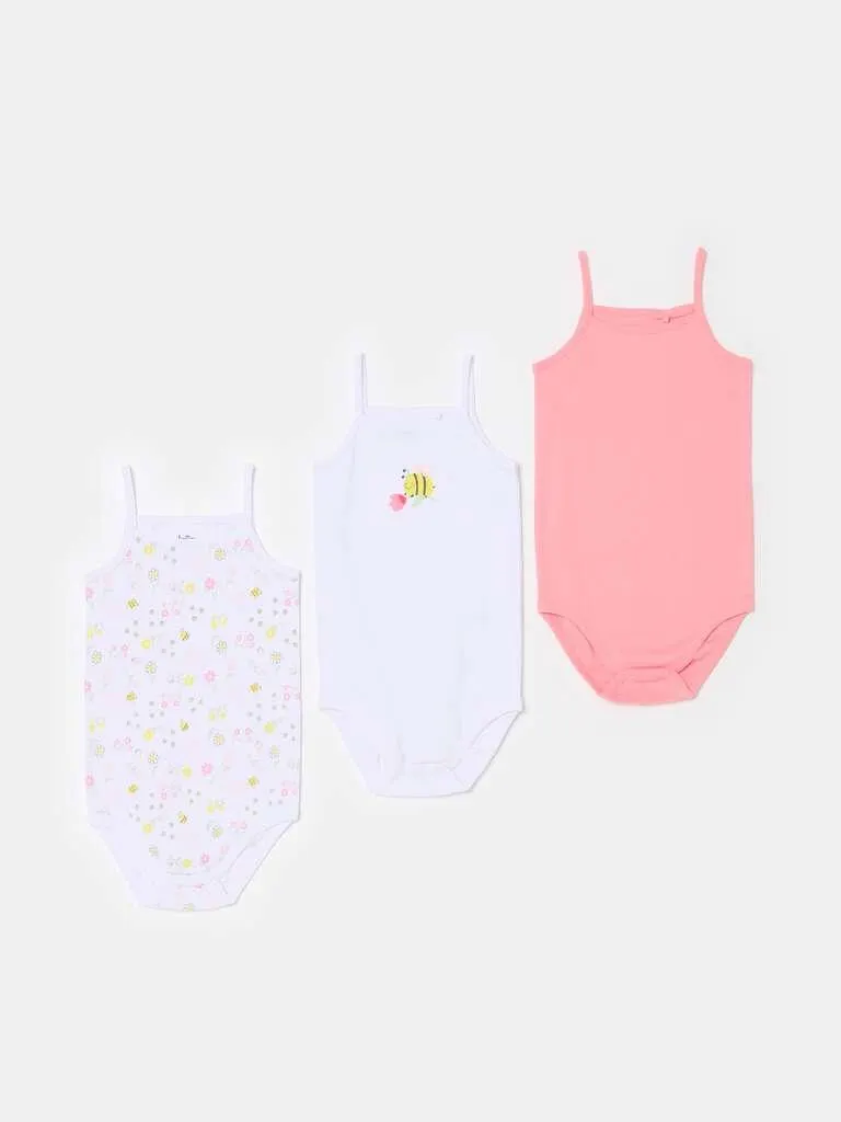 Three-pack bodysuits in organic cotton with print Blanc/rose