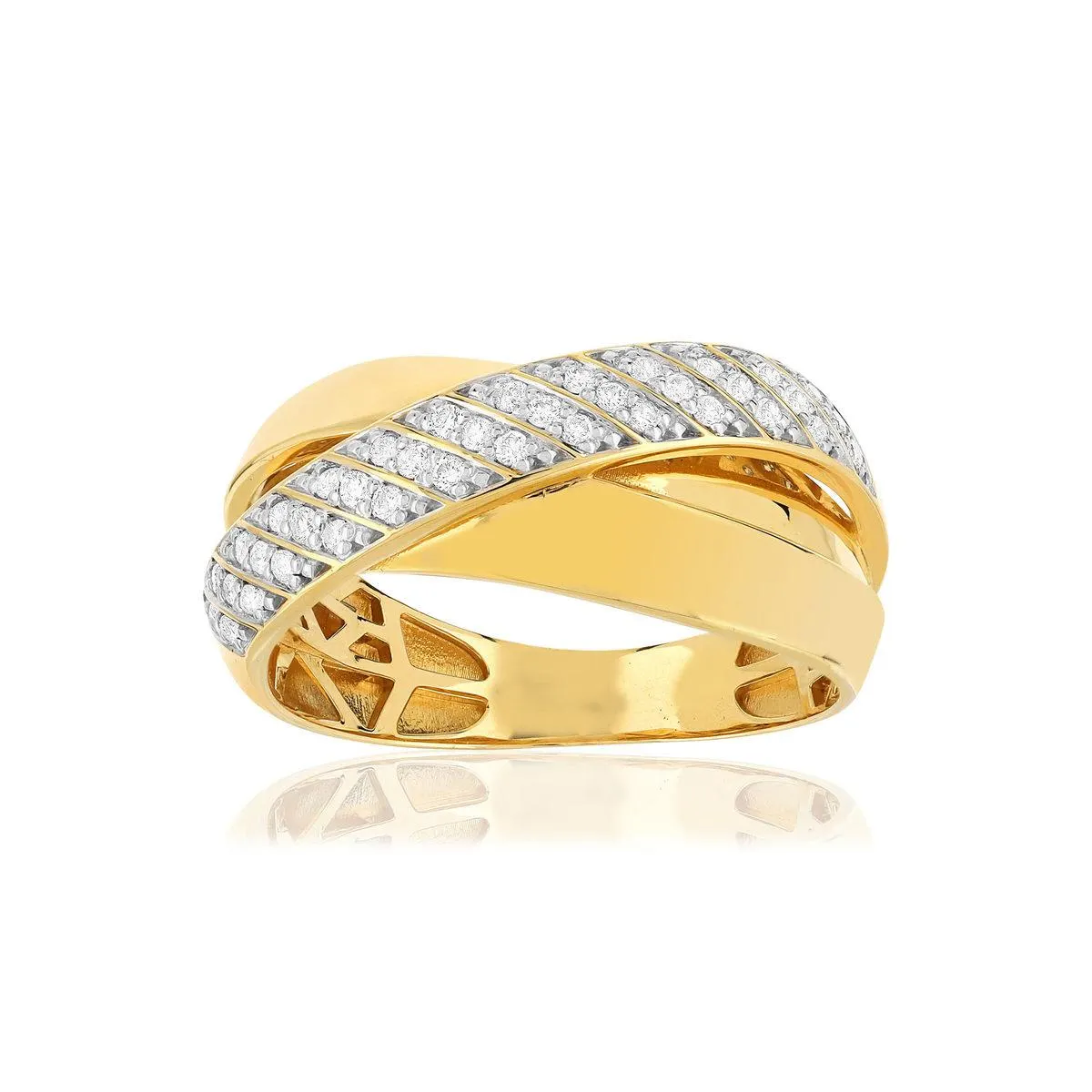 Bague or 750 2 tons anneaux croisés diamants
