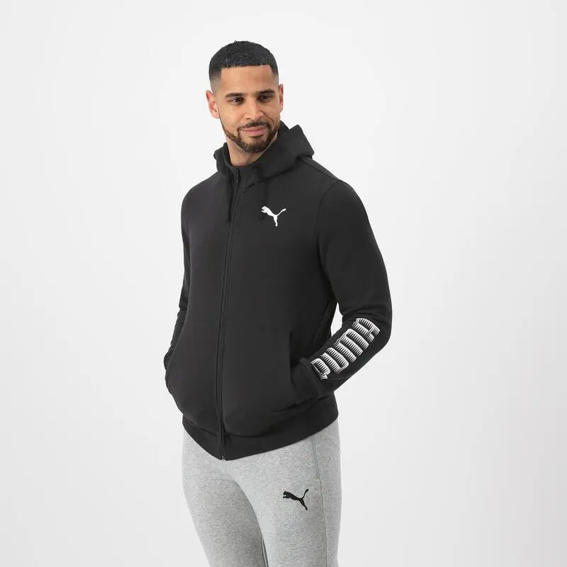 Felpa uomo fitness Puma con zip e cappuccio misto cotone pesante nera