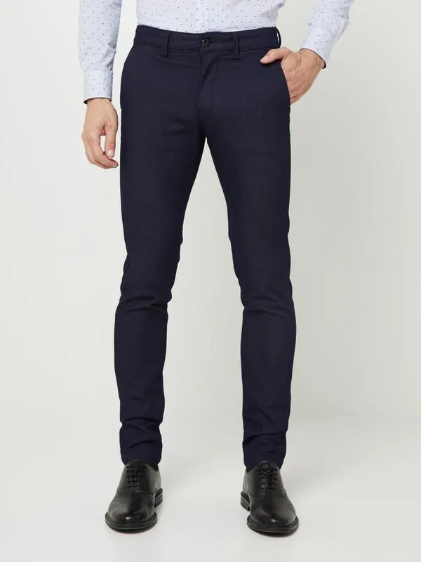 Pantalon Chino Coupe Slim Tissu Micro Texturé Uni - Bleu marine