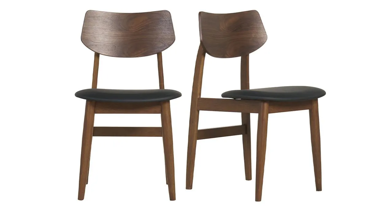 Chaises design en bois foncé et noir (lot de 2) ELION