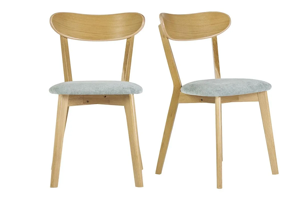 Chaises vintage en bois clair chêne et tissu effet velours vert céladon (lot de 2) DOVE
