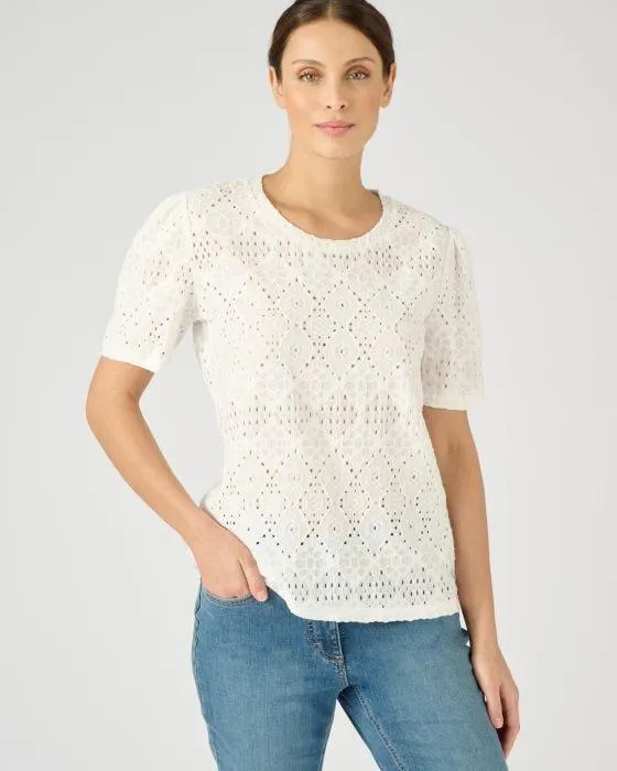 T-shirt en maille ajourée effet dentelle