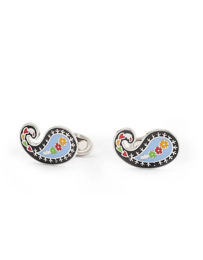 Paisley Enamel and Brass Men's Cufflinks