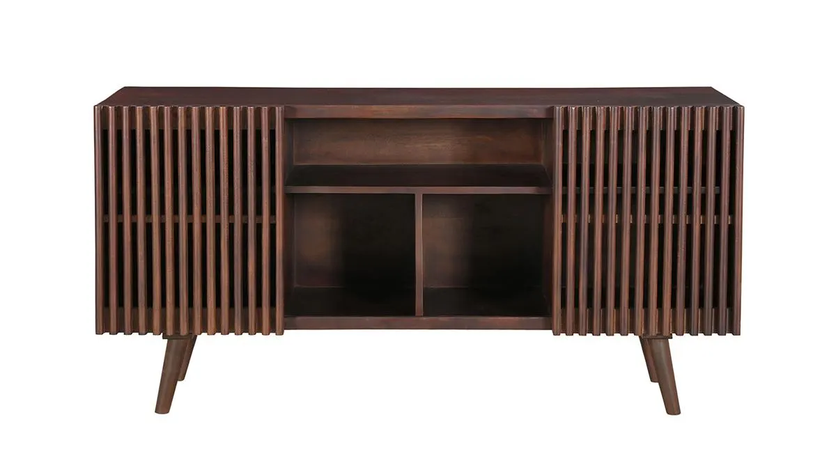 Buffet en manguier massif teinté bois foncé 2 portes coulissantes L140 cm ALBA