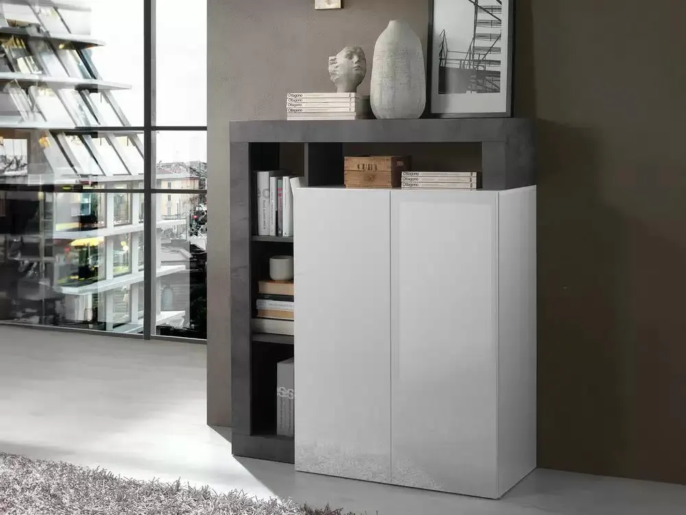 Meuble 2 portes Fribourg laqué blanc/oxyde noir