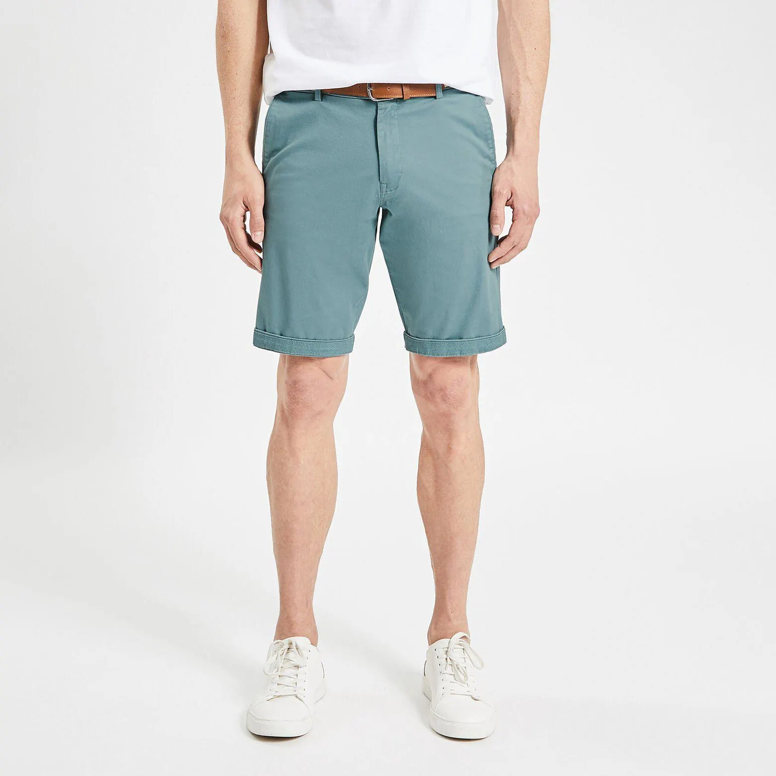 Bermuda chino uni avec ceinture - Bleu clair