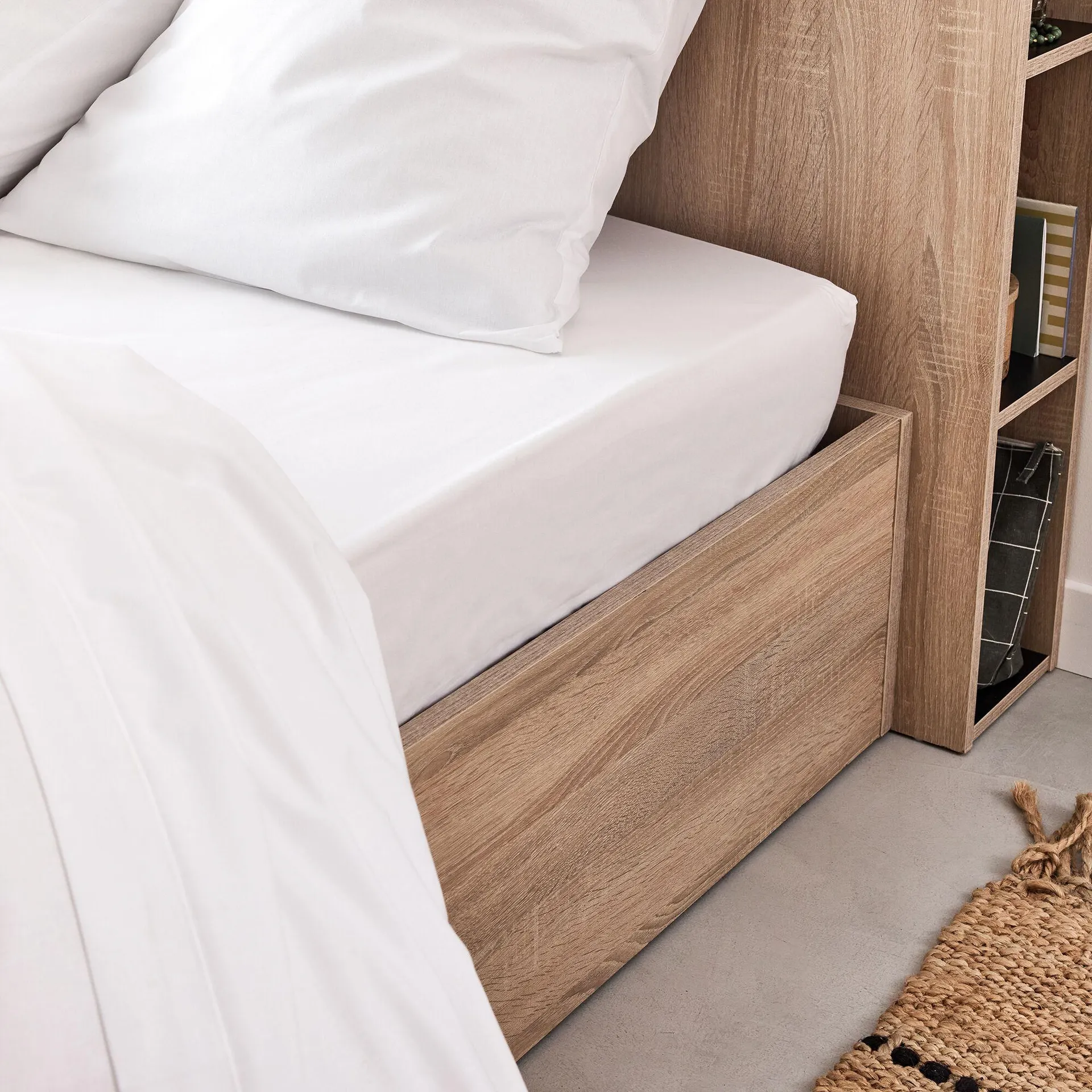 Drap housse en coton 90x200cm B25cm - blanc