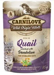 Pâtée sans céréales saveur caille et pissenlit pour chat adulte stérilisé
