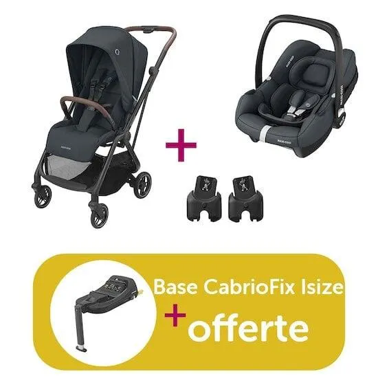 Pack poussette duo Léona Essential Graphite + coque cabriofix Essential Graphite + adaptateurs = base CabrioFix i-size offerte de Maxi Cosi
