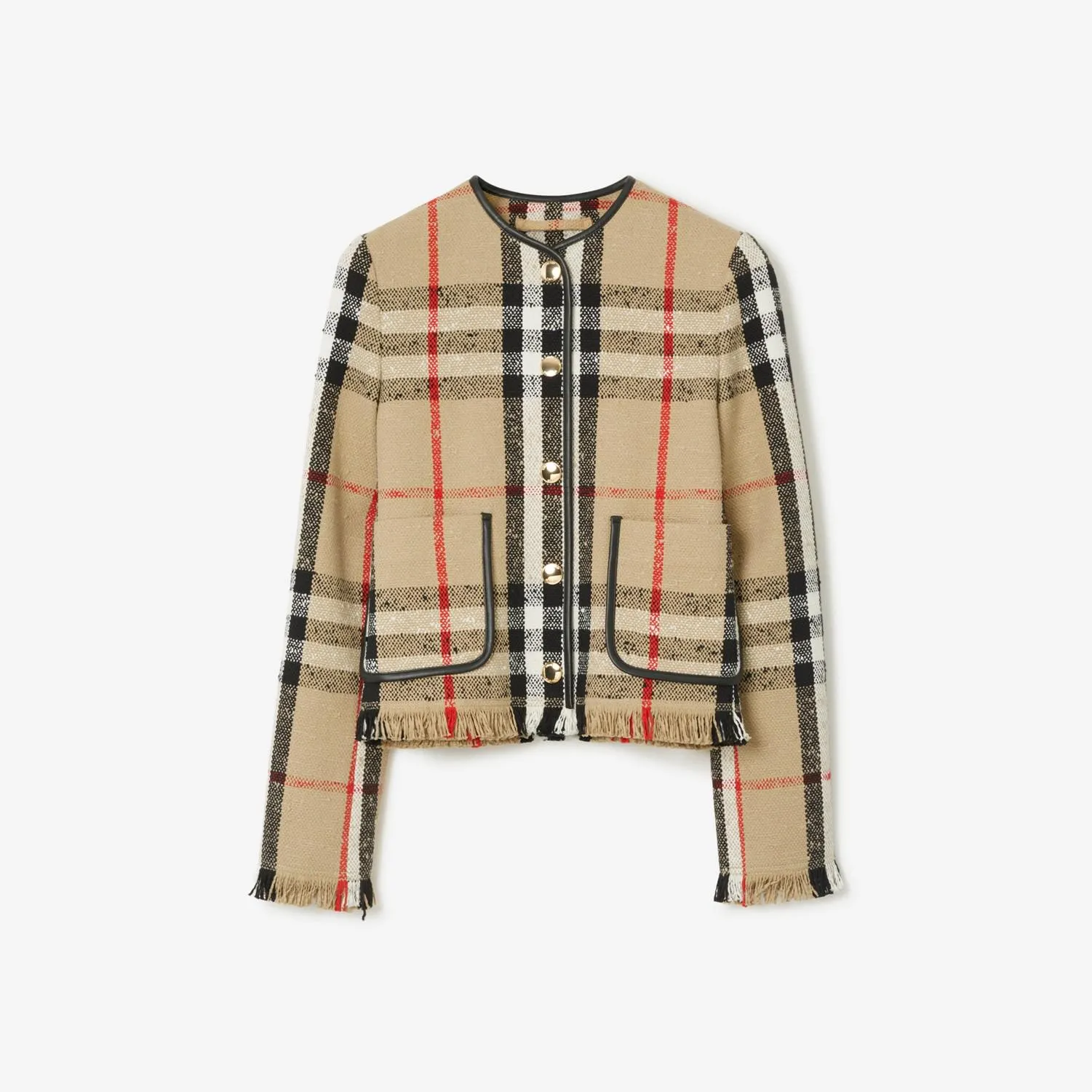Veste sans col Check bouclé
