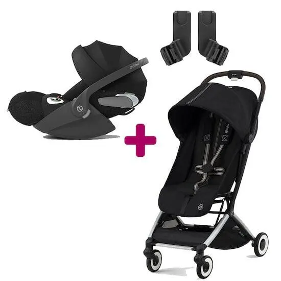 Pack Poussette duo Orfeo Moon Black + Coque Cloud T i-size Sepia Black + adaptateurs coque de Cybex