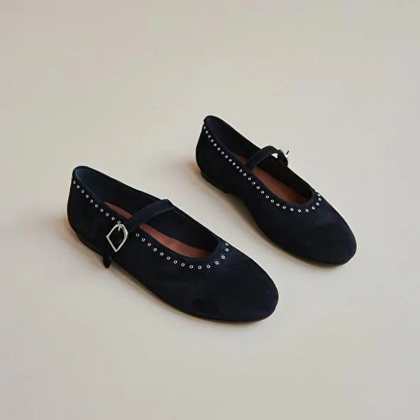 Ballerines à brides et bouts pointus en velours noir