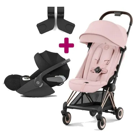 Pack poussette duo Coya Peach Pink + coque Cloud T sepia Black + adaptateurs coque de Cybex