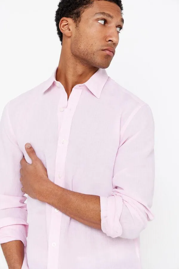 Camisa lino algodón liso