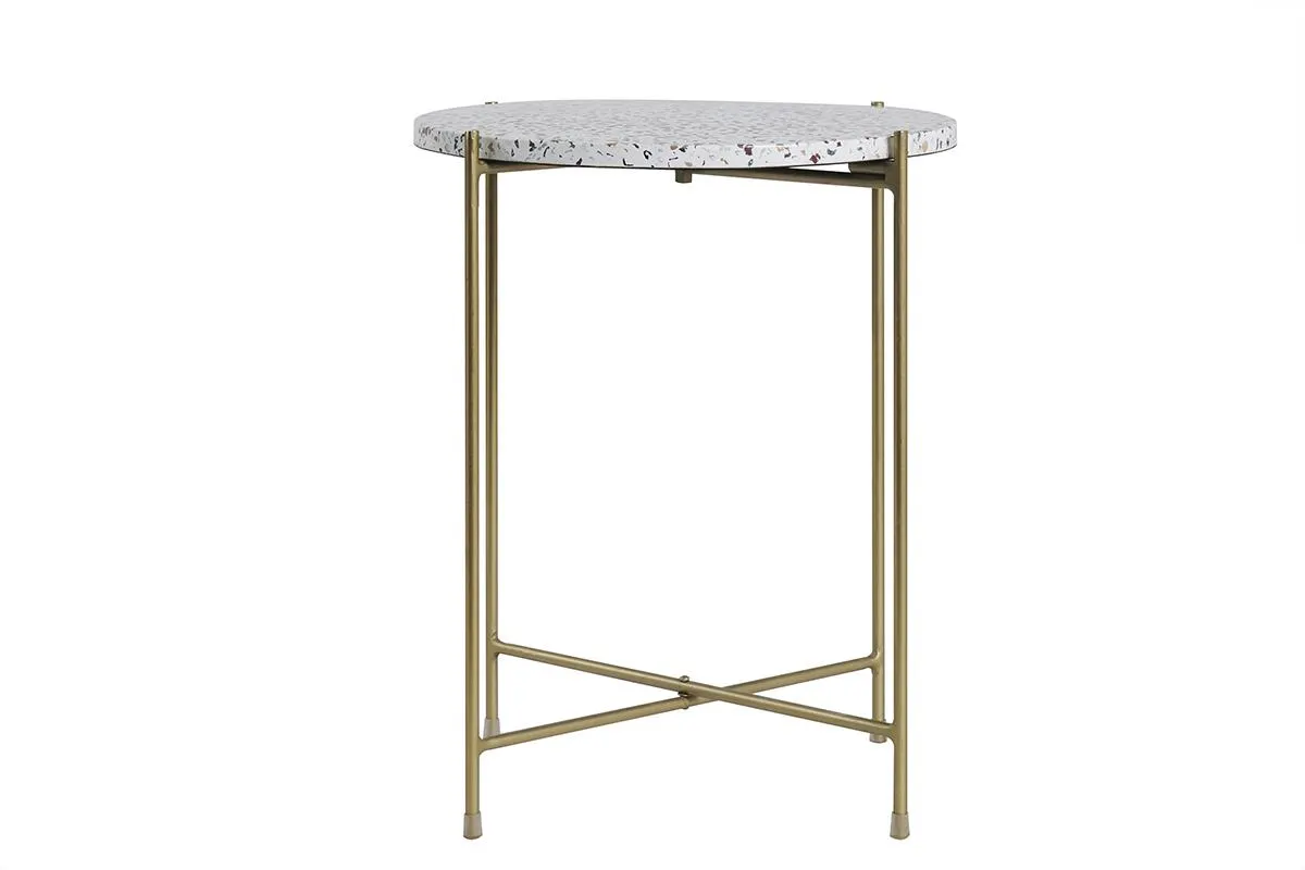 Table d'appoint design ronde en terrazzo et métal doré D40 cm MEZZO