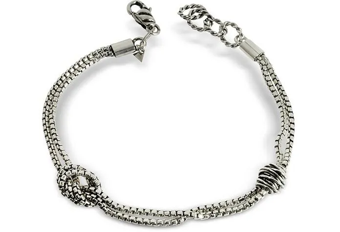 Bracelet avec Double Chaine en Argent Sterling Oxydé et Noeuds