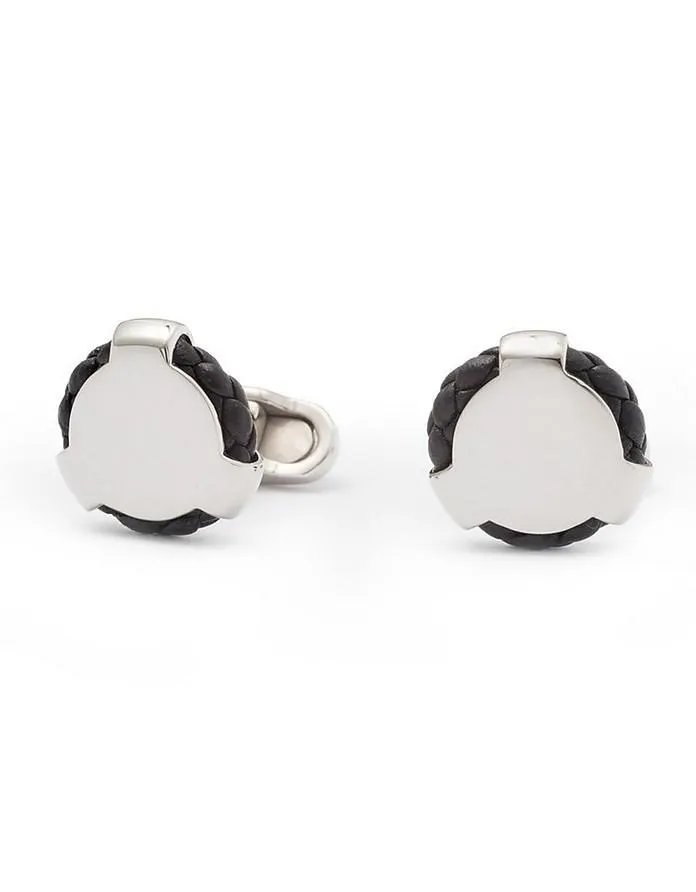 Lisbona Round Brass and Woven Leather Cufflinks