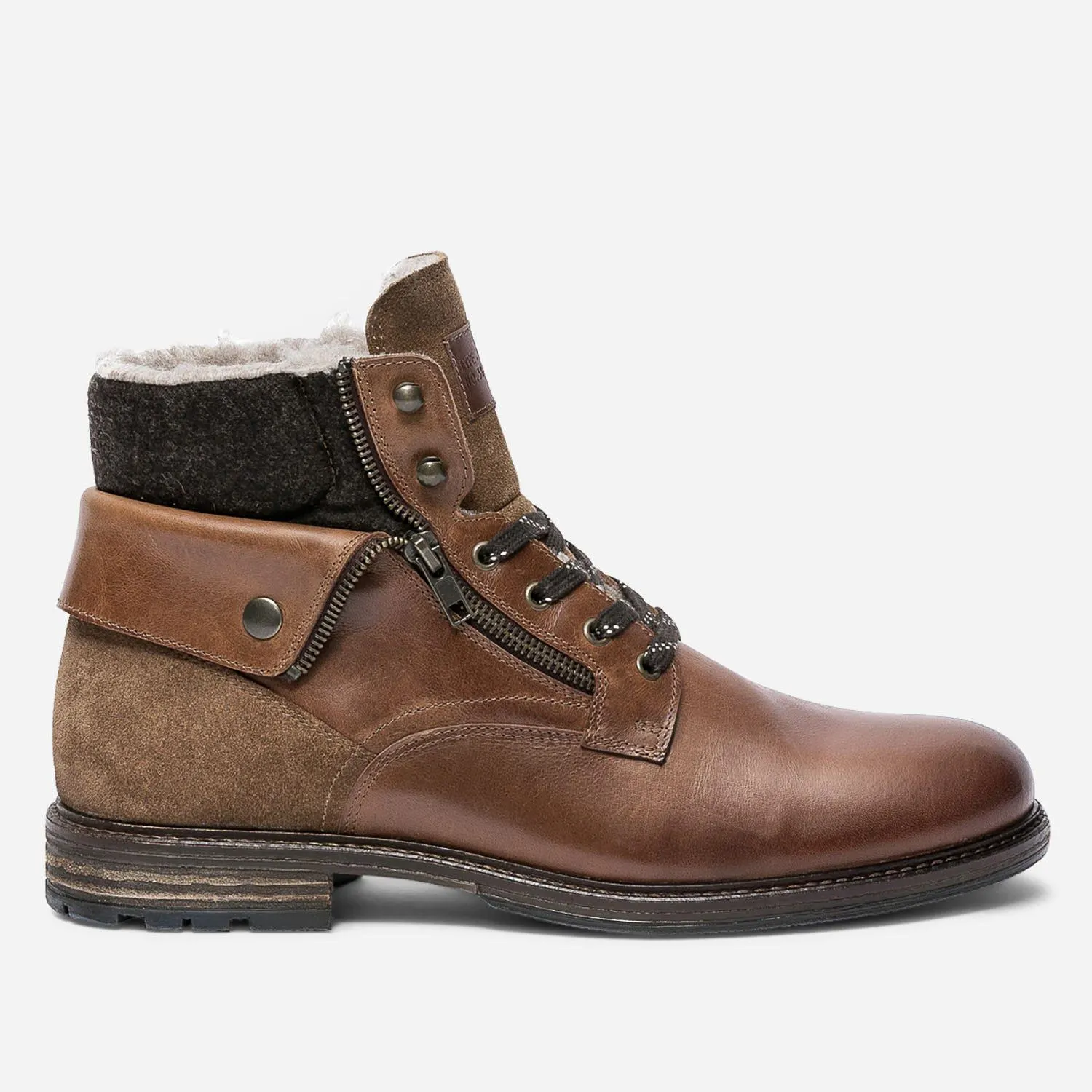 Boots cognac en cuir fourré avec zips côtés