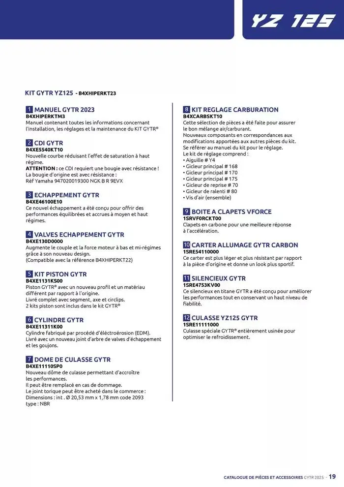 Catalogue Yamaha Motos - Accessoires GYTR Off Road du 23 septembre au 30 avril 2025 - Catalogue page 19