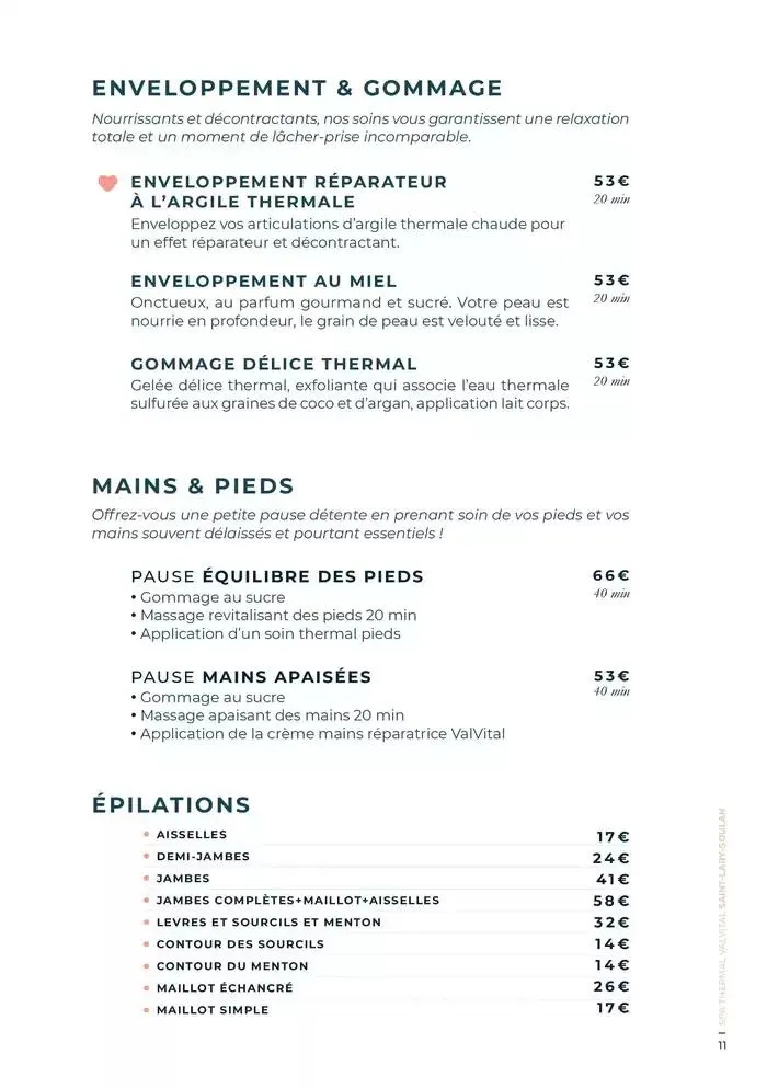 Carte Spa Saint-Lary-Soulan 2025 du 9 décembre au 31 décembre 2025 - Catalogue page 11