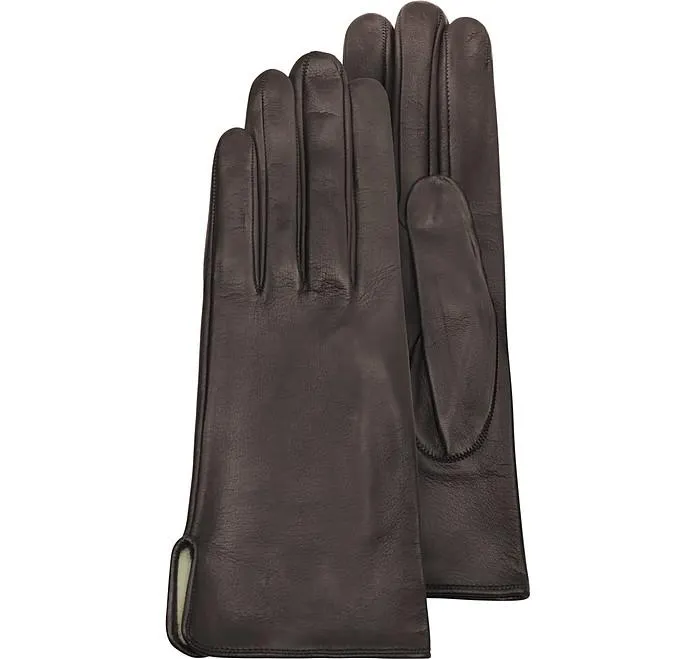 Gants femme en cuir veau marron avec doublure en soie