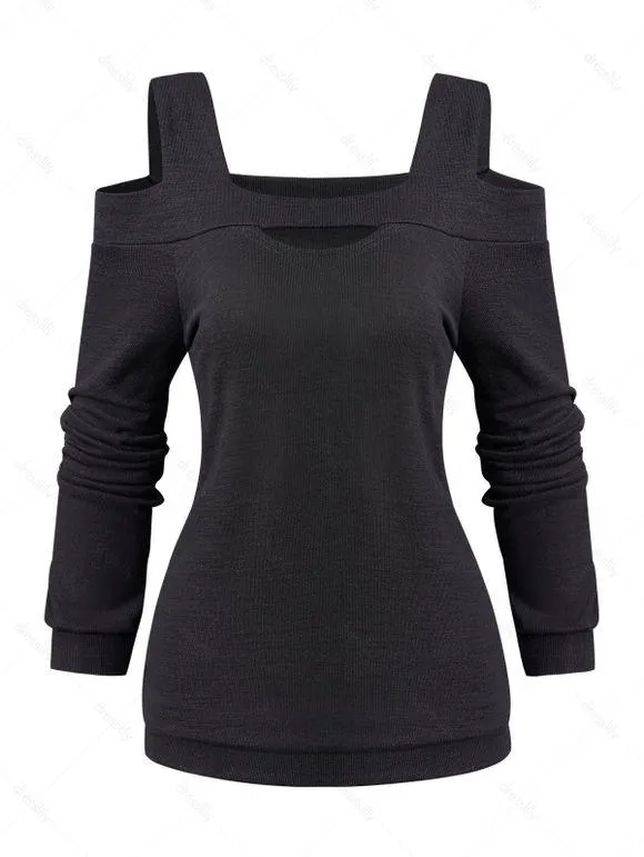 Haut Simple Découpé Epaule Dénudée en Couleur Unie à Manches Longues