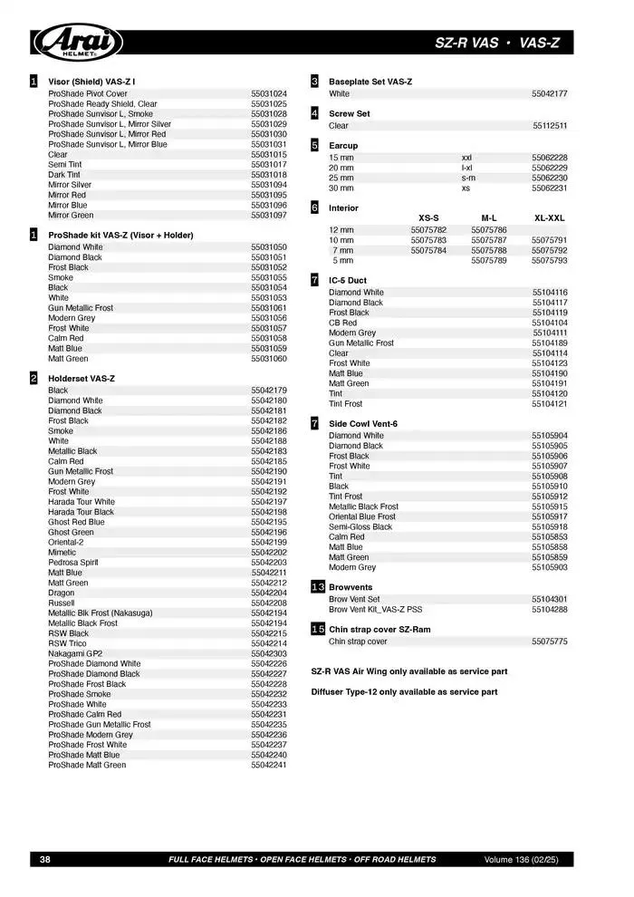 ARAI Parts Book 2025 du 21 février au 31 décembre 2025 - Catalogue page 38