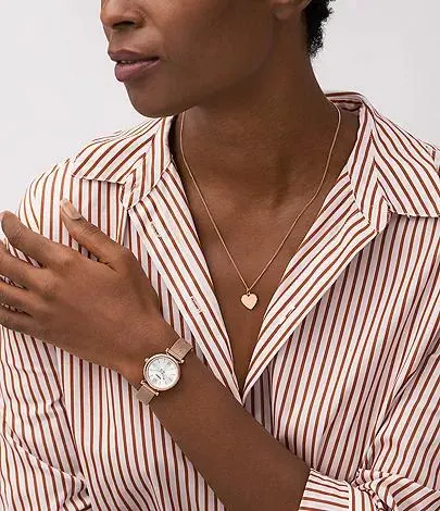 Coffret montre Carlie à trois aiguilles, en maille milanaise inoxydable, doré rose, et collier