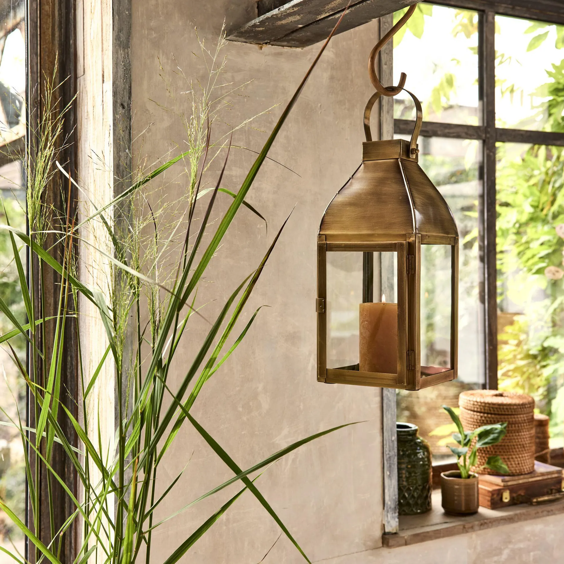 Photophore lanterne en métal H33,6cm - doré