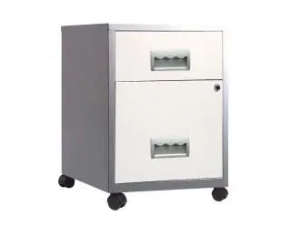 Caisson mobile en métal pour dossiers suspendus - 2 tiroirs - Blanc / aluminium