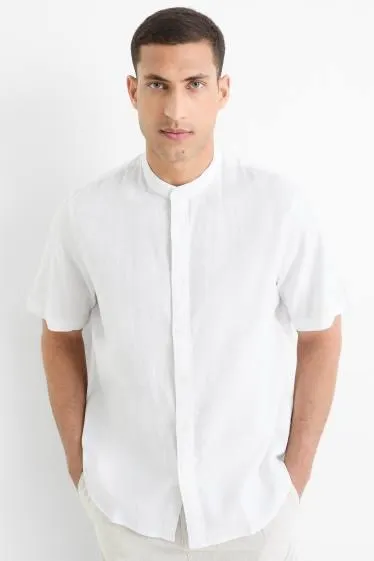 Shirt - regular fit - band collar - linen blend
