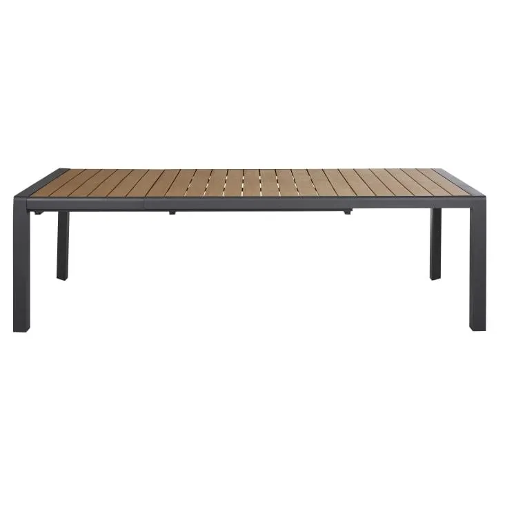 Mesa extensible de exterior de compuesto efecto madera y aluminio gris antracita para 8/12 personas