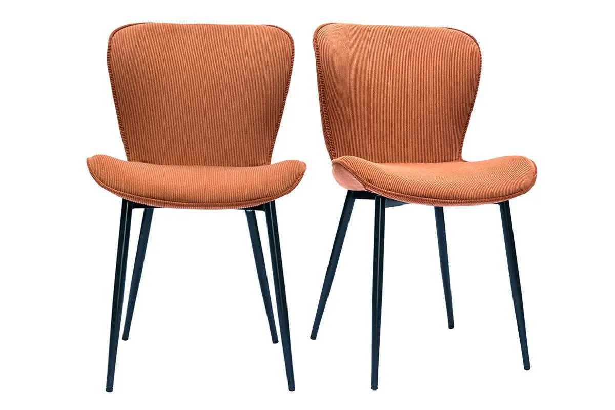 Chaises design en tissu velours côtelé terre brûlée et métal noir (lot de 2) ADDICT