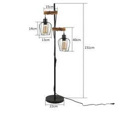 ZMH Lampadaire Vintage 2 Lampes Métal Bois Noir E27 163 Cm