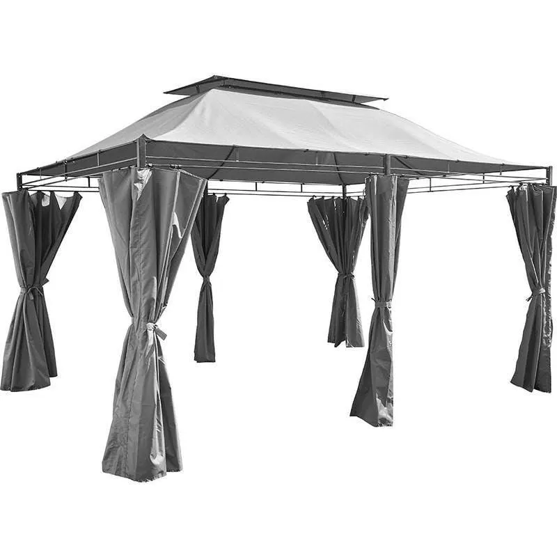 Tonnelle Sicile Grise Avec Rideaux 395x295cm