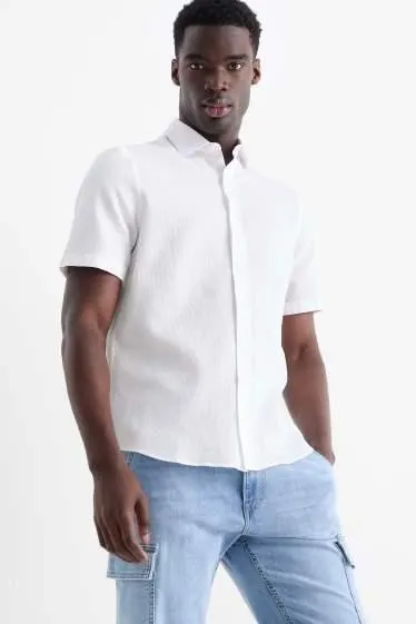 Shirt - regular fit - kent collar - textured