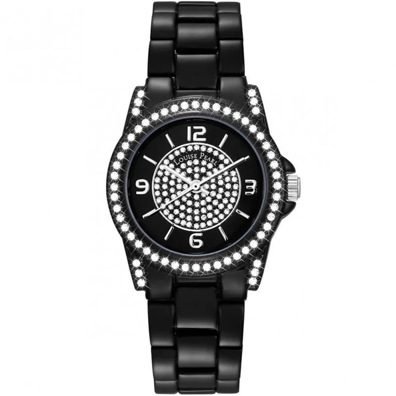 Montre Femme LOUISE PEARL Ornée de Cristaux Swarovski bracelet Acier Noir