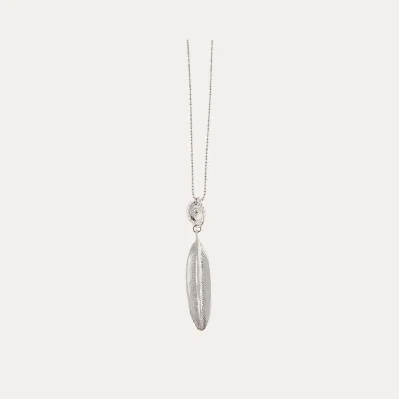 Plume men long necklace silver