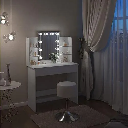 WOLTU Coiffeuse Avec Miroir LED À Luminosité Réglable, Table De Maquillage, 40 X 90 X 135cm, Blanc