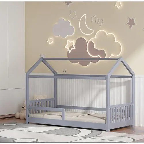 Lit cabane 90x190 cm HUTTY gris avec sommier inclus