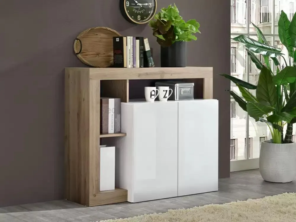 Bahut 2 portes Fribourg laqué blanc/chene