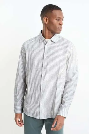 Shirt - regular fit - kent collar - linen blend - striped