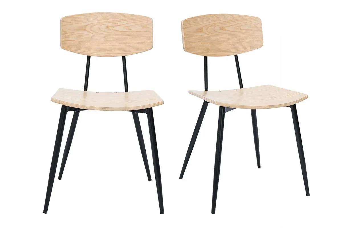 Chaises vintage en bois clair chêne et métal noir (lot de 2) JOLINE