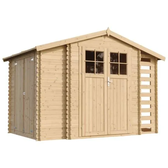 Abri de jardin en bois et range bûches extérieur AVEC SOL TRAITÉ - extérieur I206xL328xH218 cm/ 5,47 m2 - TIMBELA M389F+M389G