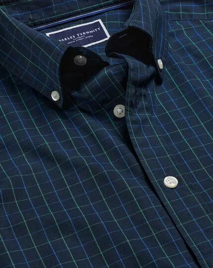 Button-Down Collar Non-Iron Stretch Poplin Check Shirt - Dark Navy
