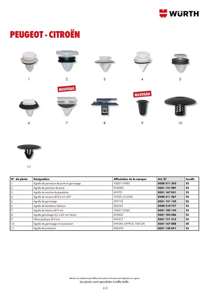 Agrafes de carrosserie du 21 janvier au 31 décembre 2025 - Catalogue page 62
