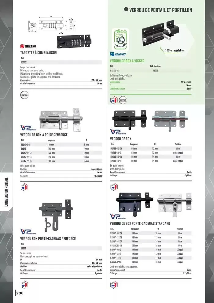 Guide Quincaillerie Serrurerie 2025 - 2026 du 1 avril au 1 avril 2026 - Catalogue page 210