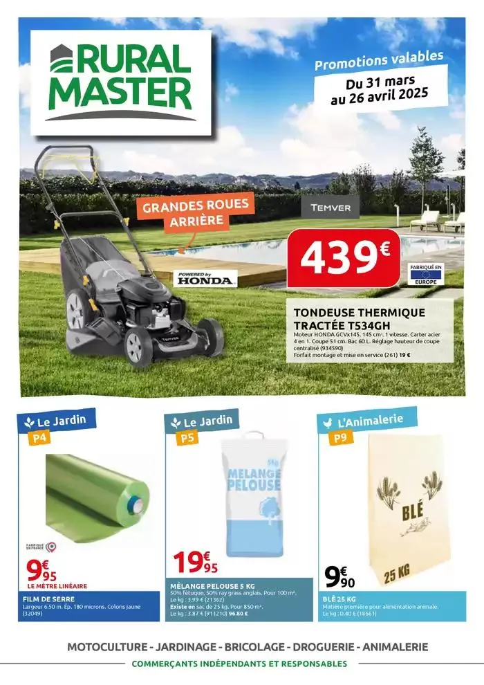 MOTOCULTURE - JARDINAGE - BRICOLAGE - DROGUERIE - ANIMALERIE du 31 mars au 26 avril 2025 - Catalogue page 1