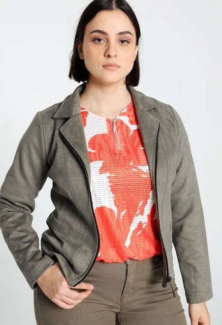 Veste biker effet suédine